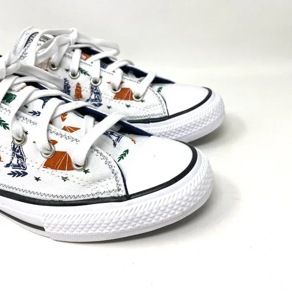 Converse Women's 672440F CTAS OX White Camping Themed Print Low Canvas Sneakers - Picture 2 of 10